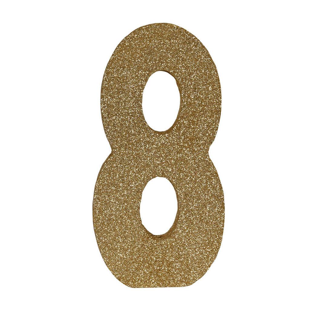 3-D Glittered "8" Centerpiece Gold, 8in x 4in x 1in