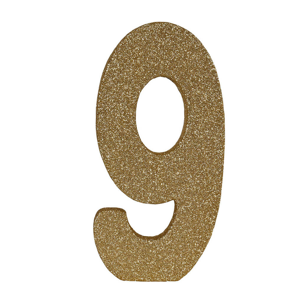 3-D Glittered "9" Centerpiece Gold, 8in x 4in x 1in