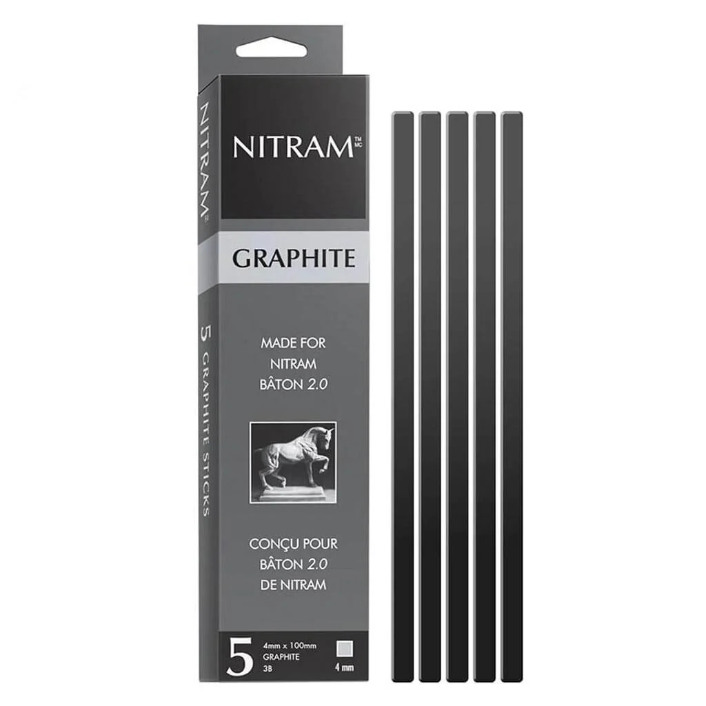Nitram Baton & Mignonettes (Baton Refills), Graphite Sticks 3B 4mm, 5/Pkg