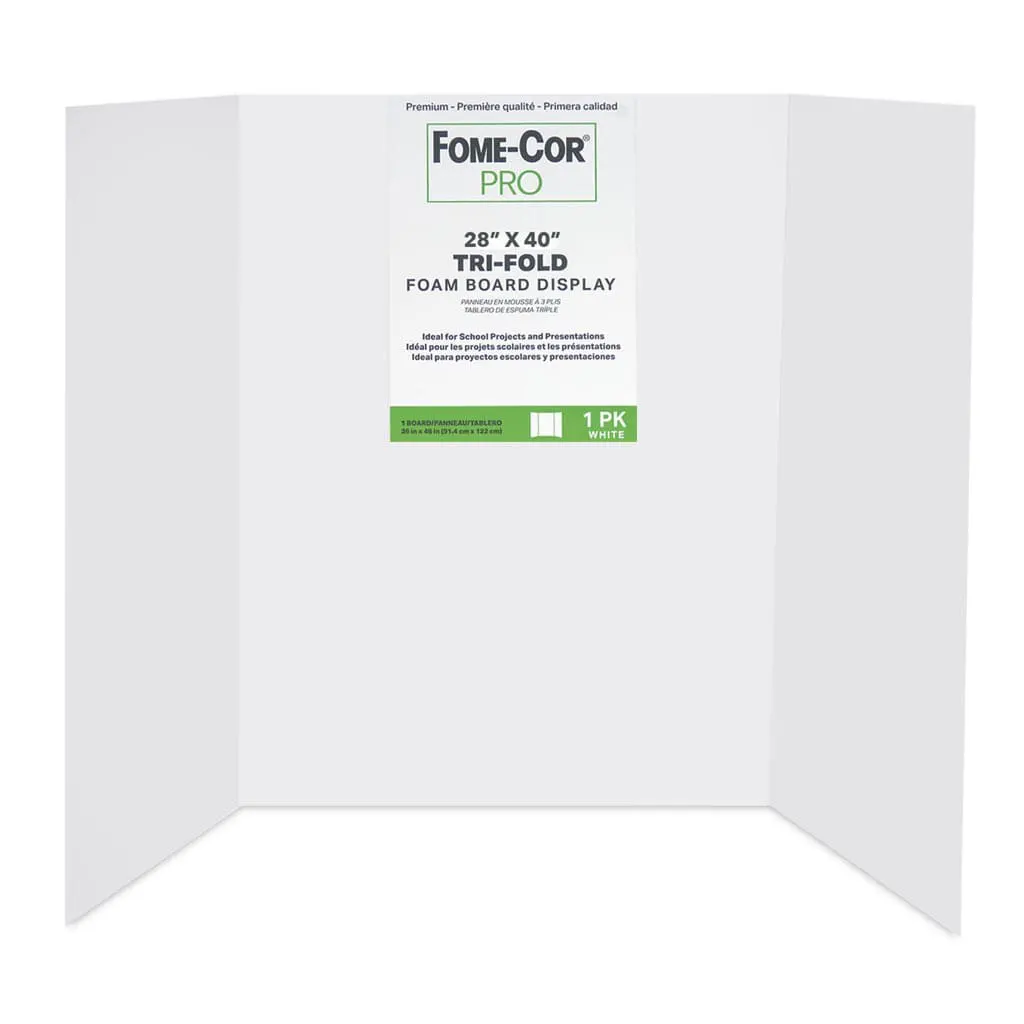 Display Board  3/16in Tri-Fold, White, 28in x 40in