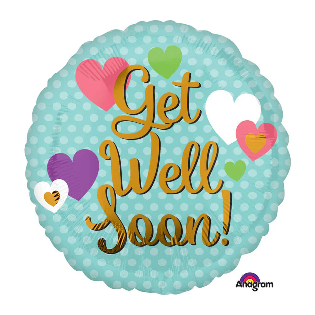 Get Well Soon Hearts Foil Balloon, 28in