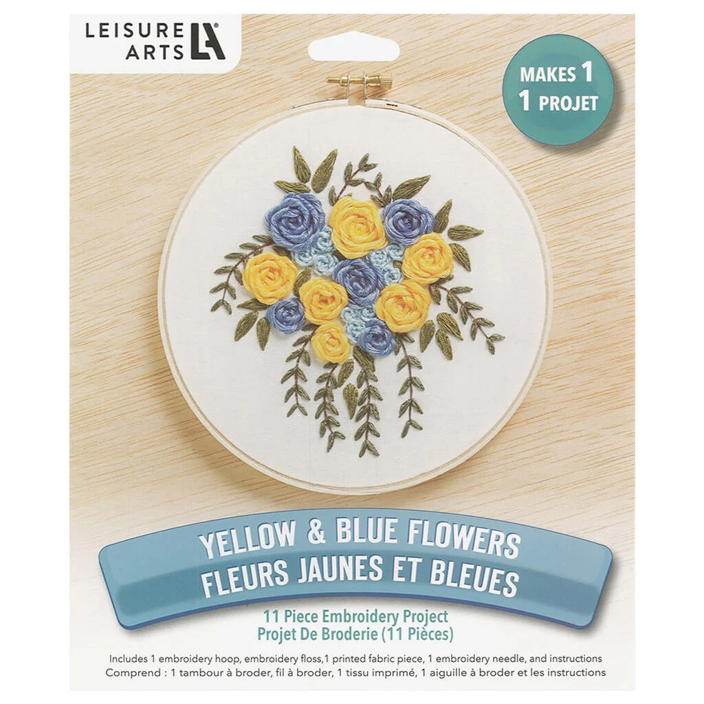 Leisure Arts Embroidery Kit 6in, Yellow & Blue Flowers