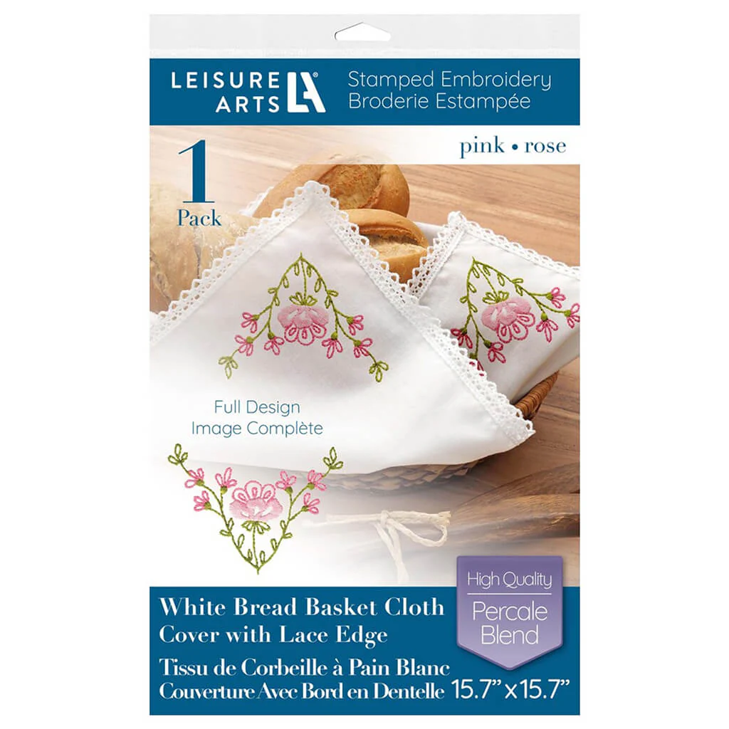 Leisure Arts Bread & Basket Stamp Embroidery Cloth 15.7in x 15.7in, Pink