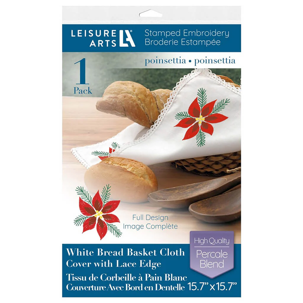 Leisure Arts Bread & Basket Cloth 15.7in x 15.7in, Poinsettia