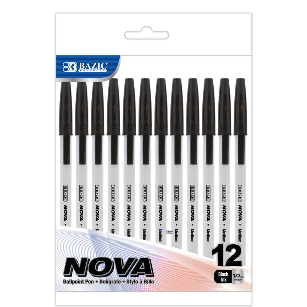 Nova Black Color Stick Pen 12pk