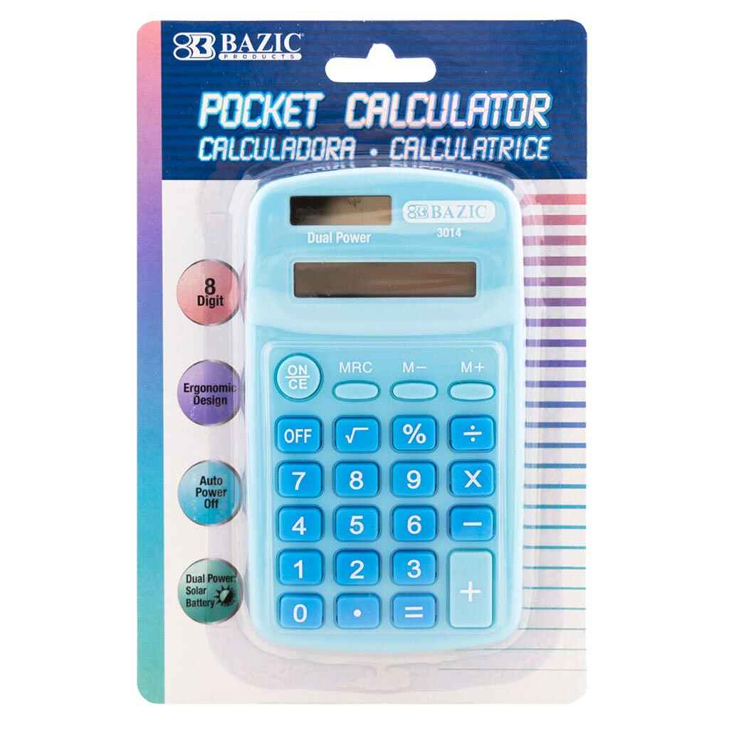 8-Digit Dual Power Pocket Size Calculator, Pastel Color - Image 2
