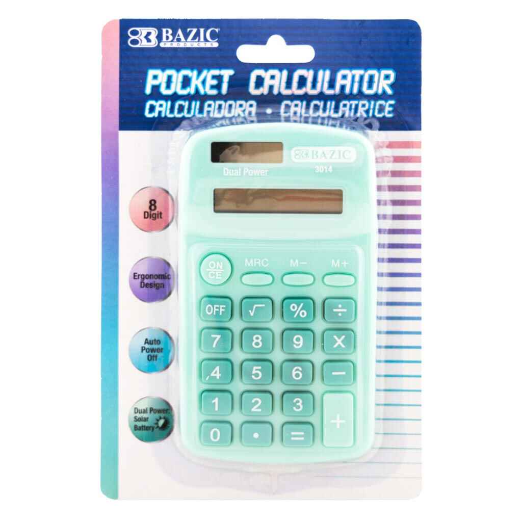 8-Digit Dual Power Pocket Size Calculator, Pastel Color - Image 3