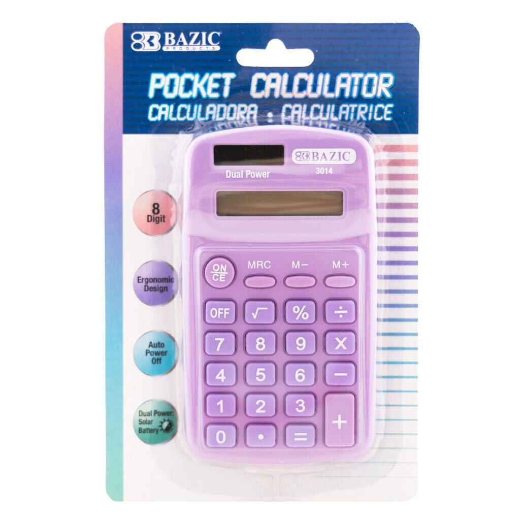 8-Digit Dual Power Pocket Size Calculator, Pastel Color - Image 6