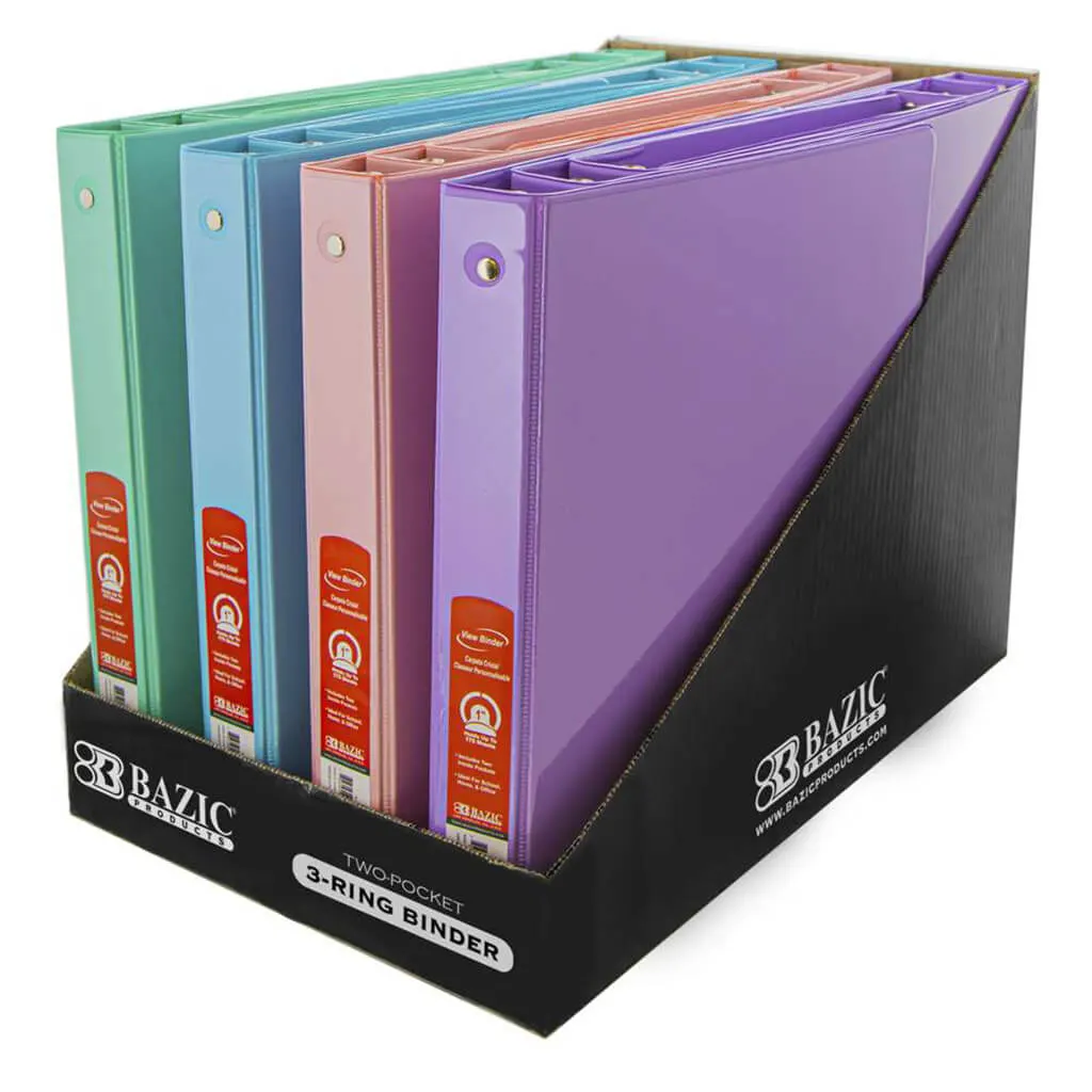 1" Pastel Color 3-Ring View Binder with 2-Pockets - Image 2