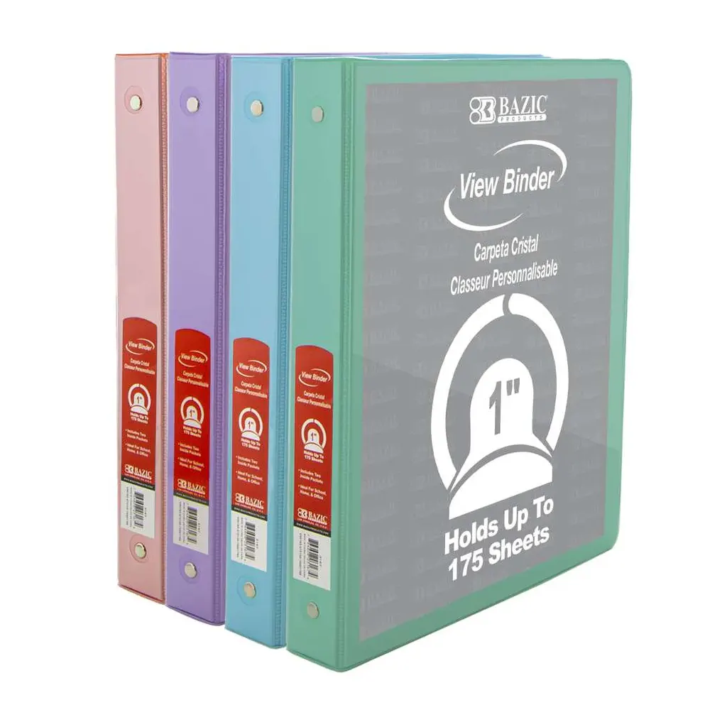 1" Pastel Color 3-Ring View Binder with 2-Pockets - Image 3