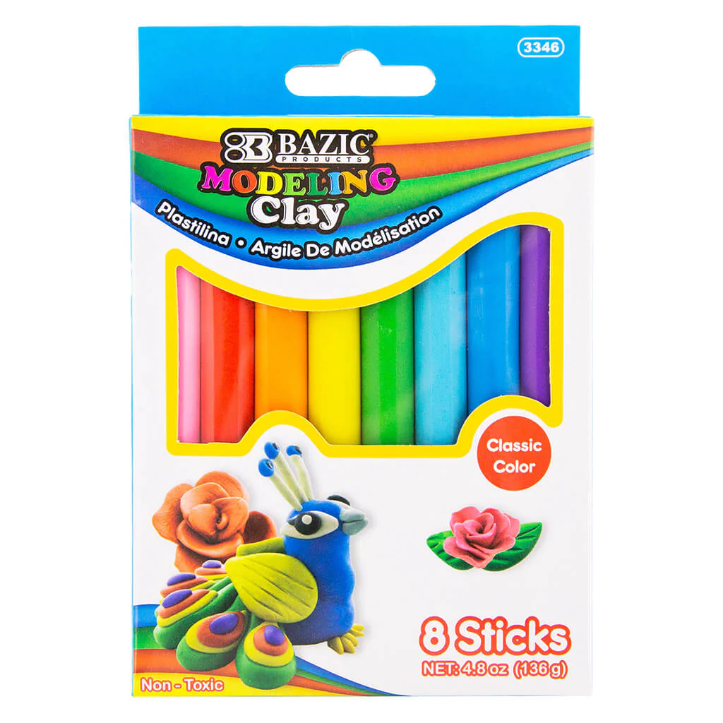8 Primary Color Modeling Clay Sticks, 4.8oz 136g