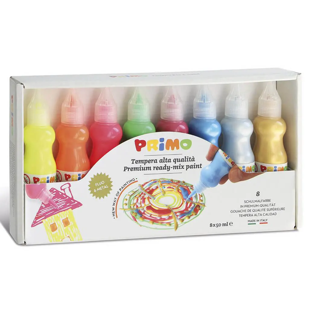 Tempera Paint Sets, 8-Colour Fluorescent &amp; Metallic 50ml Set