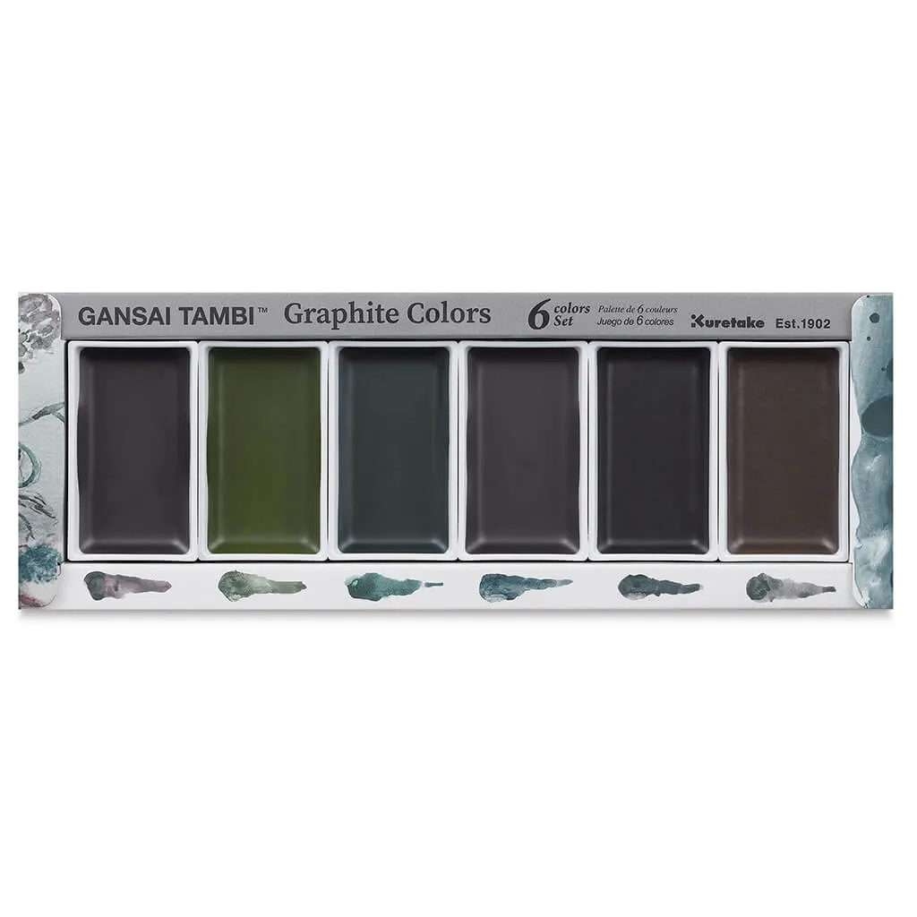 Gansai Tambi 5 & 6-Color Watercolor Sets, Graphite Colors Set (Graphite Red, Graphite Green, Graphite Yellow, Graphite Blue, Graphite Violet & Graphite Brown)
