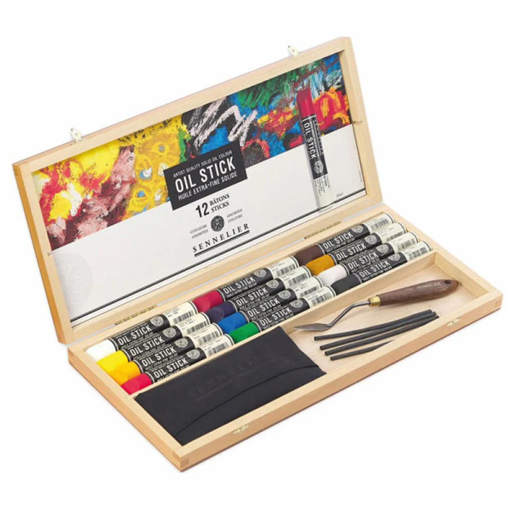 Sennelier Oil Sticks Set of 12 in Wooden Box