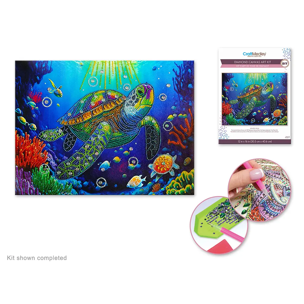 Diamond Painting Art Kit 12in x 16in w/Gems+Tool+Tray Turtle