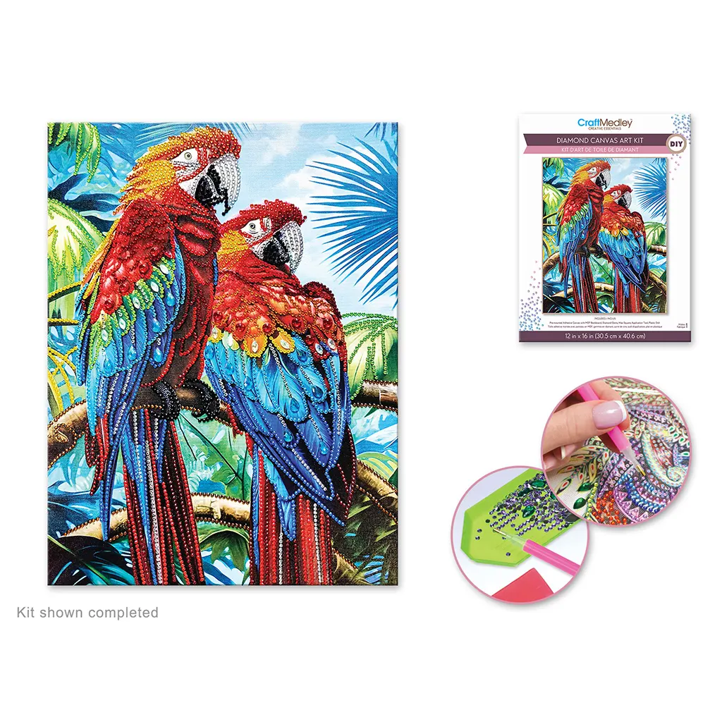 Diamond Painting Art Kit 12in x 16in w/Gems+Tool+Tray Parrots