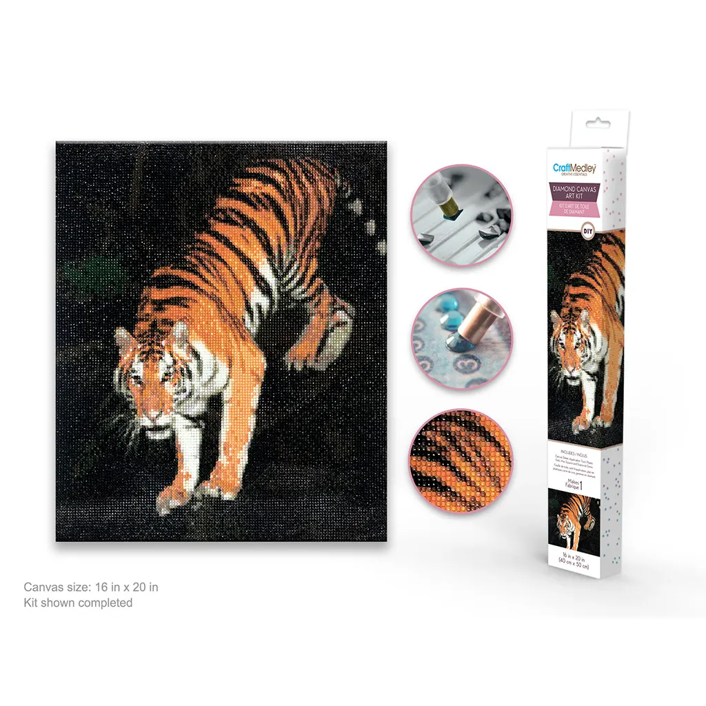 Diamond Painting Art Kit 15.8in x 19.7in w/Gems+Tool+Tray Bengal Tiger