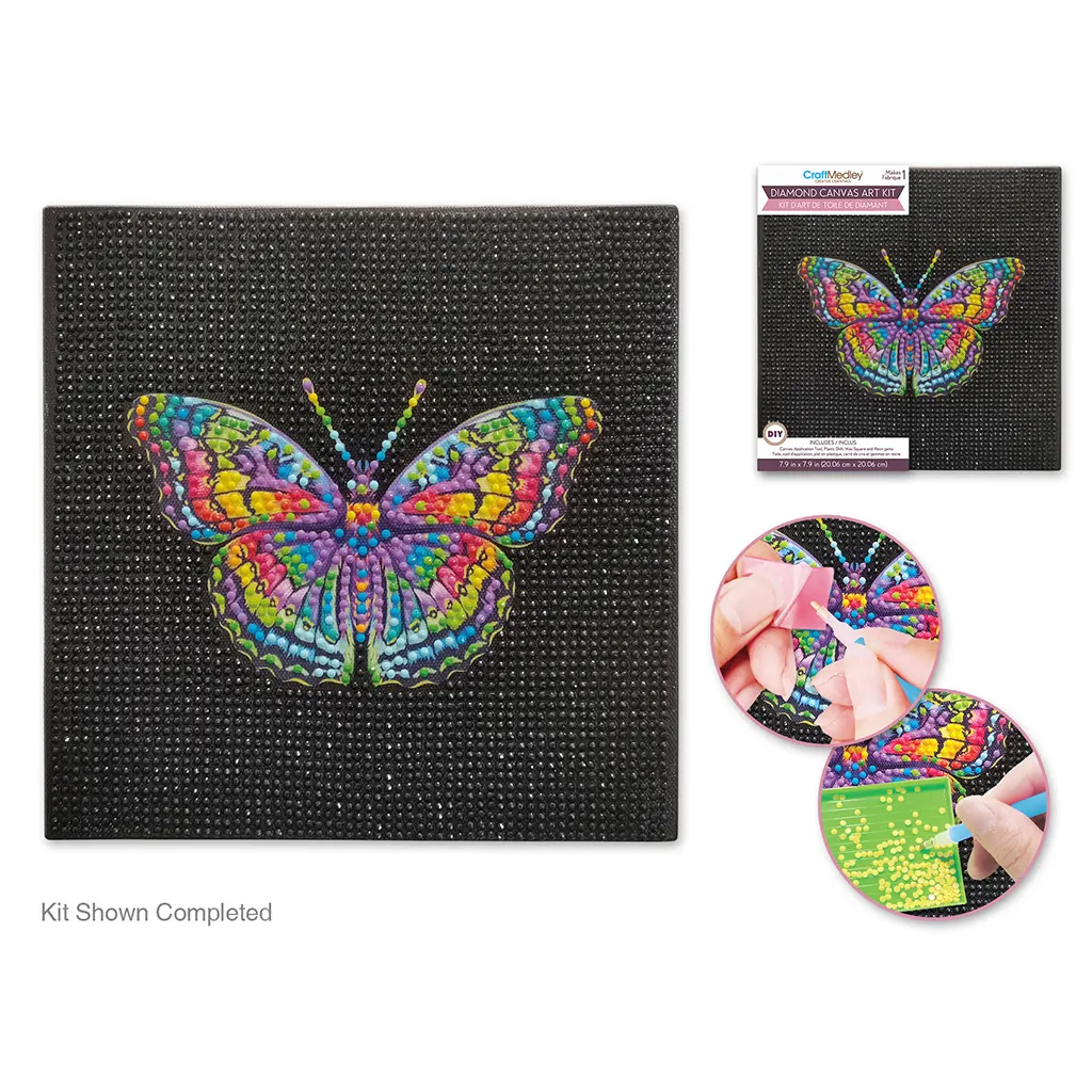 Stretch Artist Diamond Painting Canvas Kit 7.9in x 7.9in Primed Back-Stapled Butterfly
