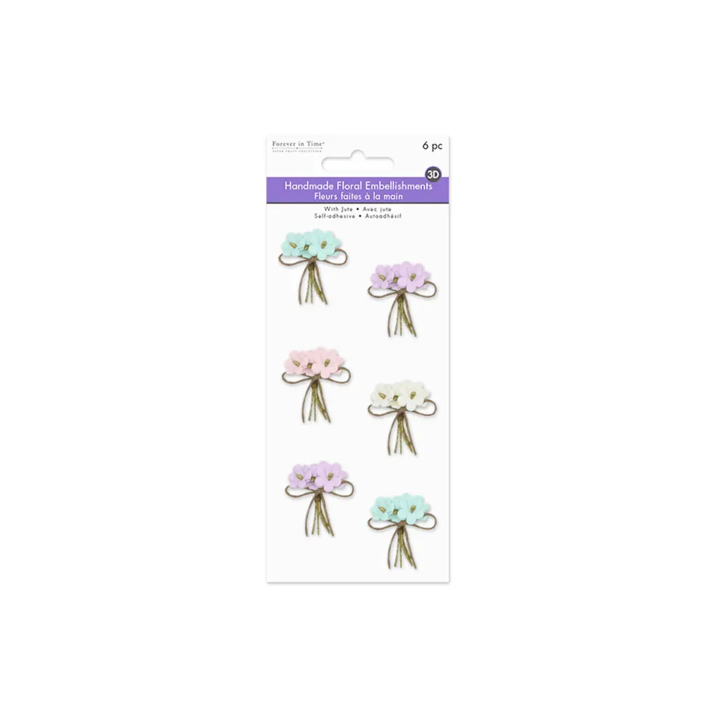 3D Handmade Paper Daisy Bouquet 6pc Self-Stick w/Jute Pastel
