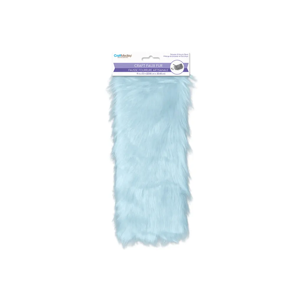 9in x 12in Faux-Fur Sheet 4cm Solid Color Long-Hair Lt. Blue