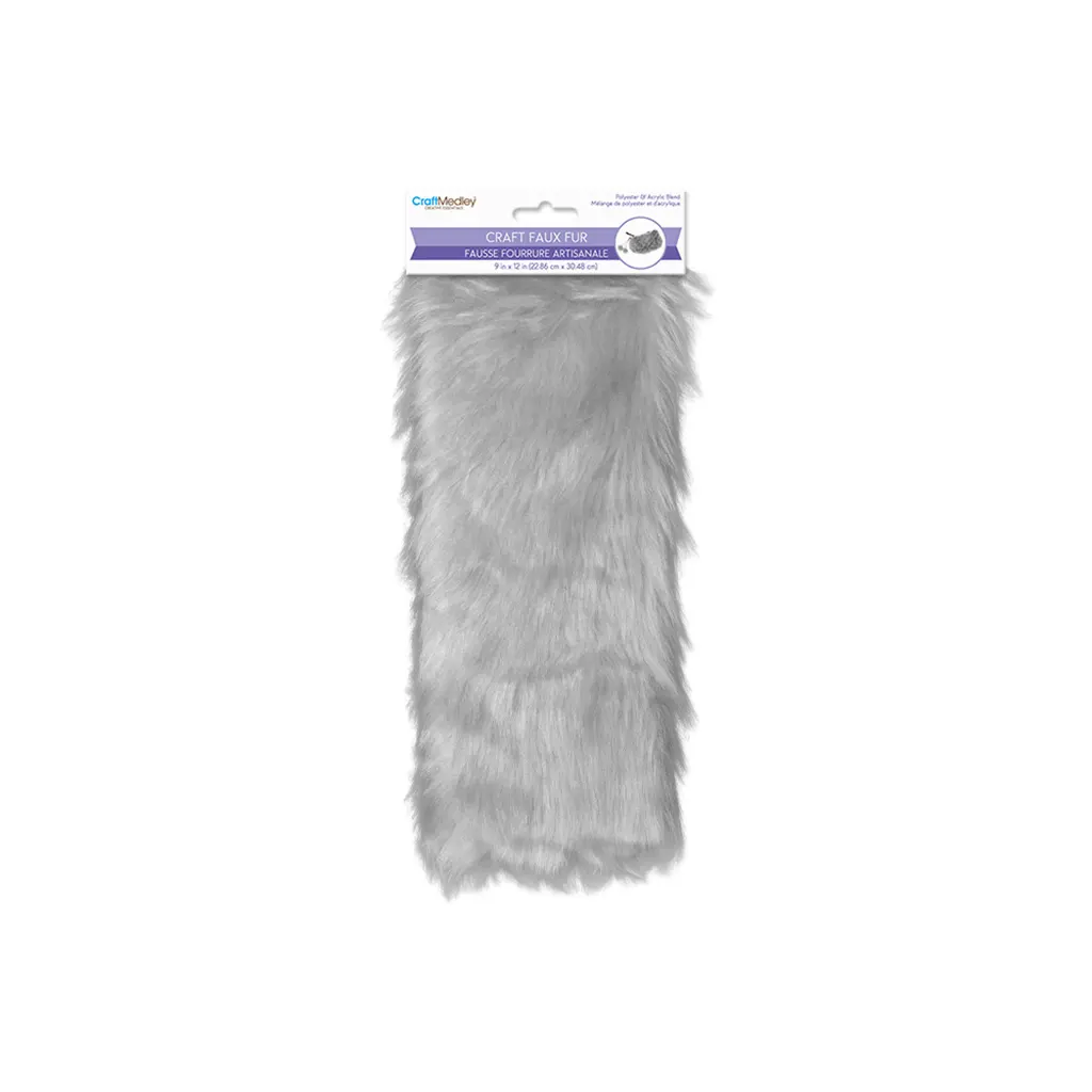 9in x 12in Faux-Fur Sheet 4cm Solid Color Long-Hair Grey