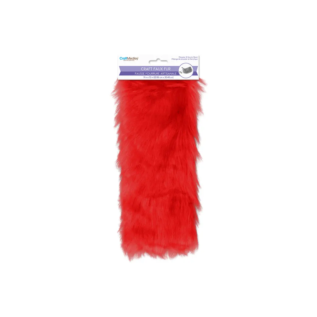 9in x 12in Faux-Fur Sheet 4cm Solid Color Long-Hair Red
