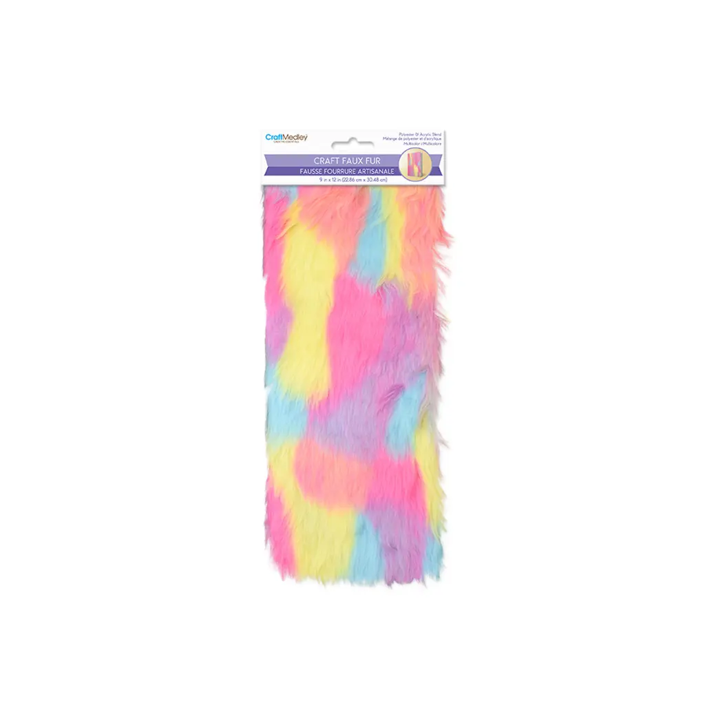 9in x 12in Faux-Fur Sheet 2cm Multi Pattern Hairs Cotton Candy