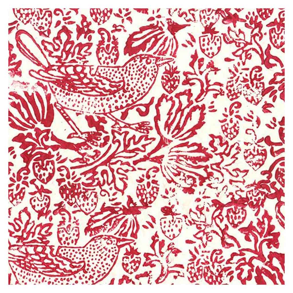 Lamali Decorative Lokta Paper Thrush & Strawberries 60gsm 20in x 30in, Red White
