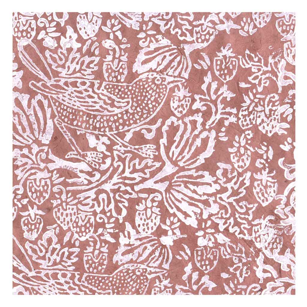 Lamali Decorative Lokta Paper Thrush & Strawberries 60gsm 20in x 30in, Sienna