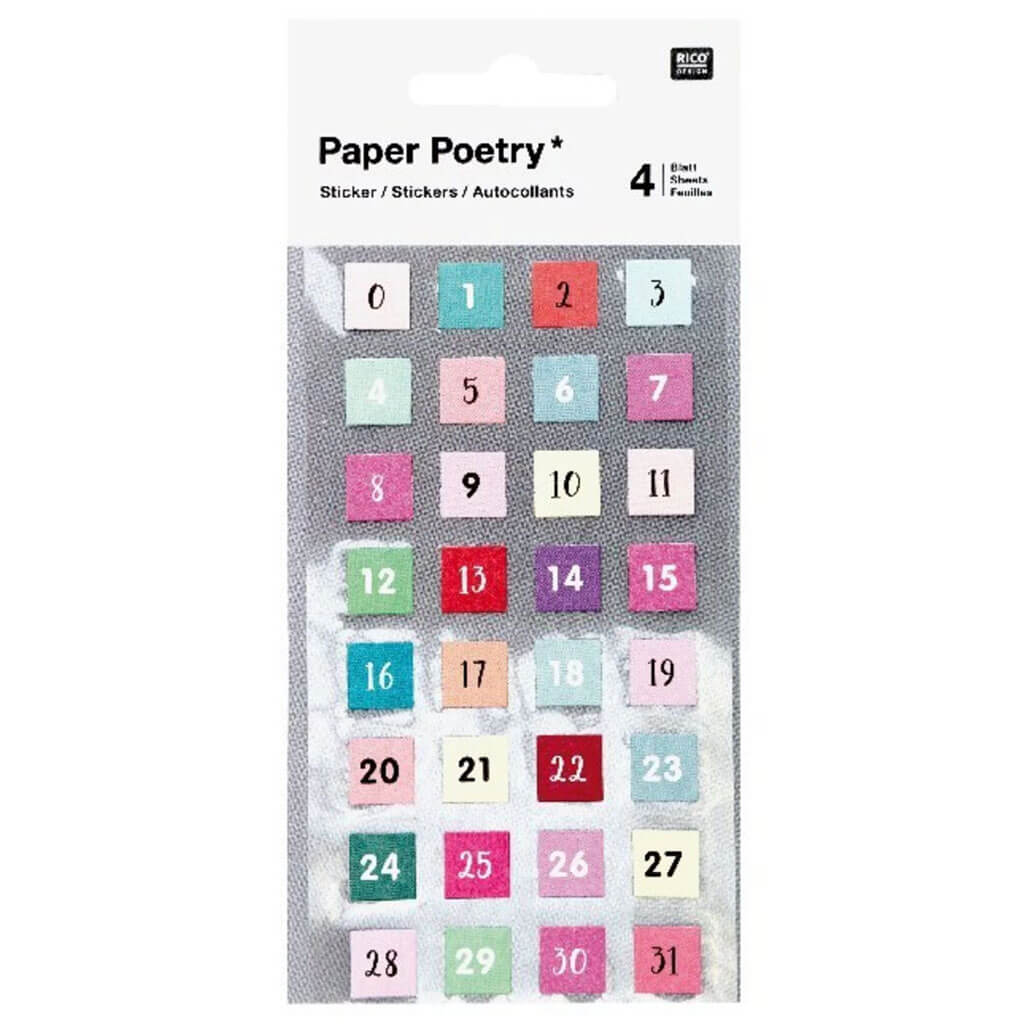 Rico Design Numbers 0-31 Stickers 4 Sheets