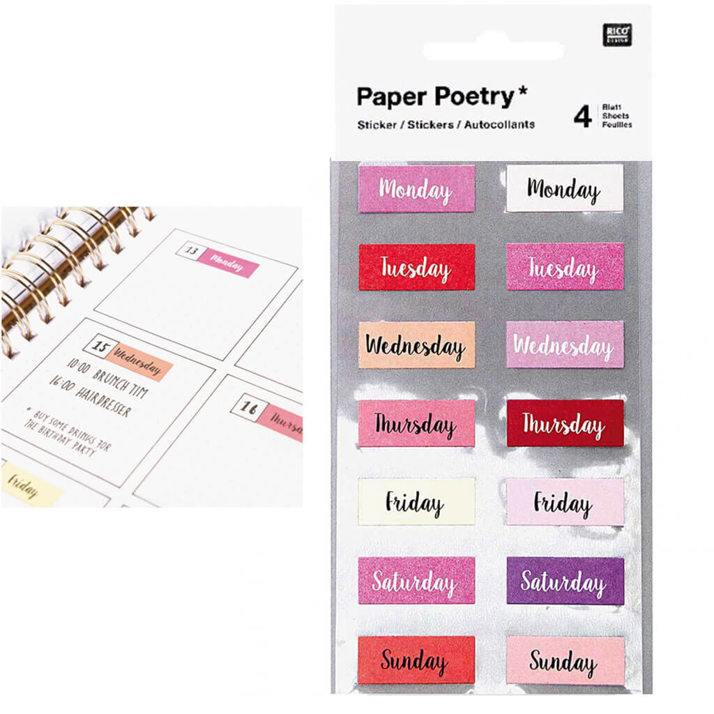Rico Design Weekdays StickerS Pink 4 Sheets