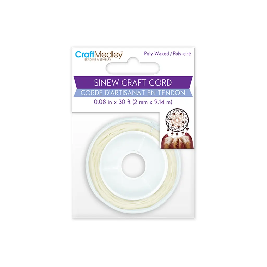 Jewelry/Craft Cord: 2mmx10yds Sinew Poly-Waxed White