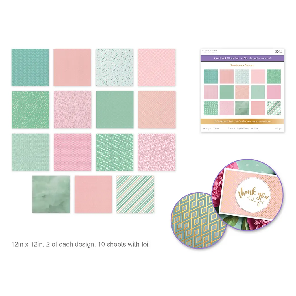 Cardstock: 12in x 12in Foil Themed Stack Pad x30 (15 Designs) 230GSM Sweetness