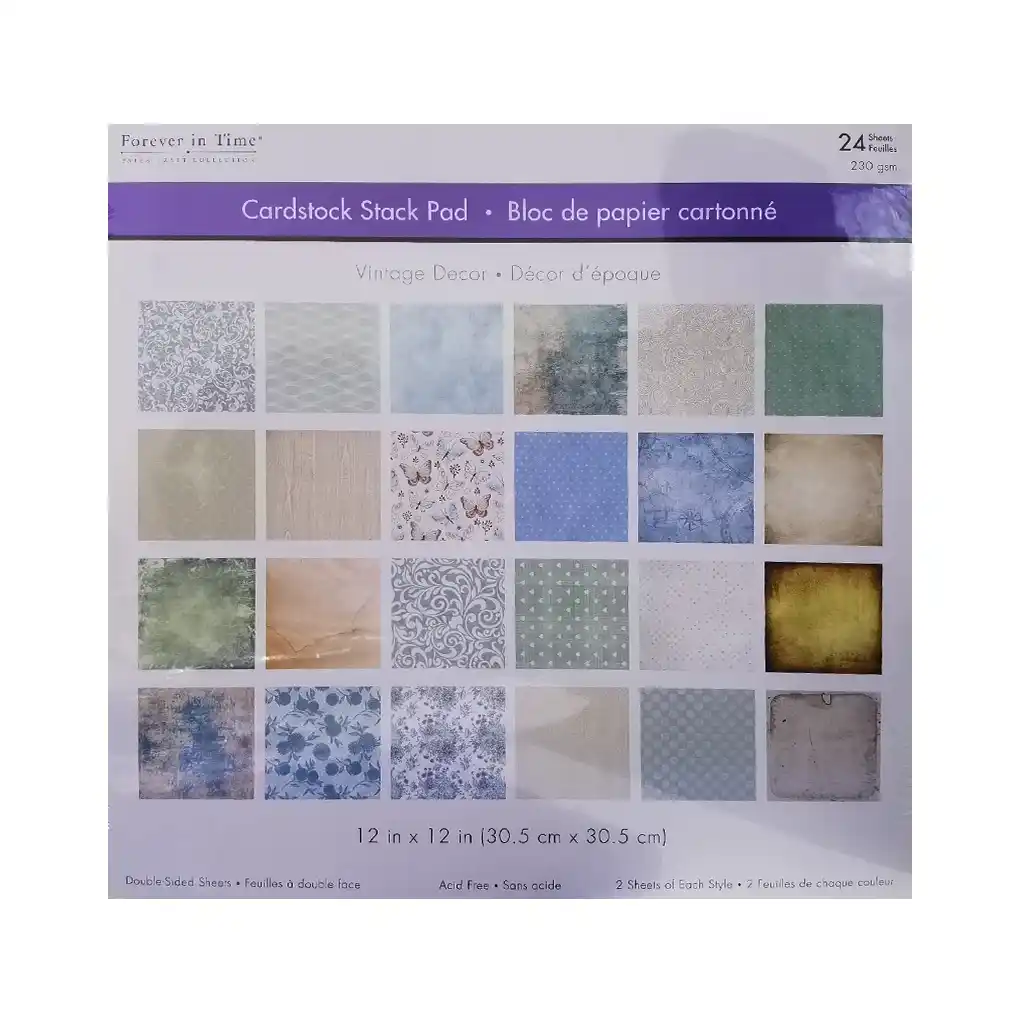 Cardstock: 12in x 12in Themed Stack Pad x24 Double-Sided (24 Designs) 230GSM  Vintage Decor