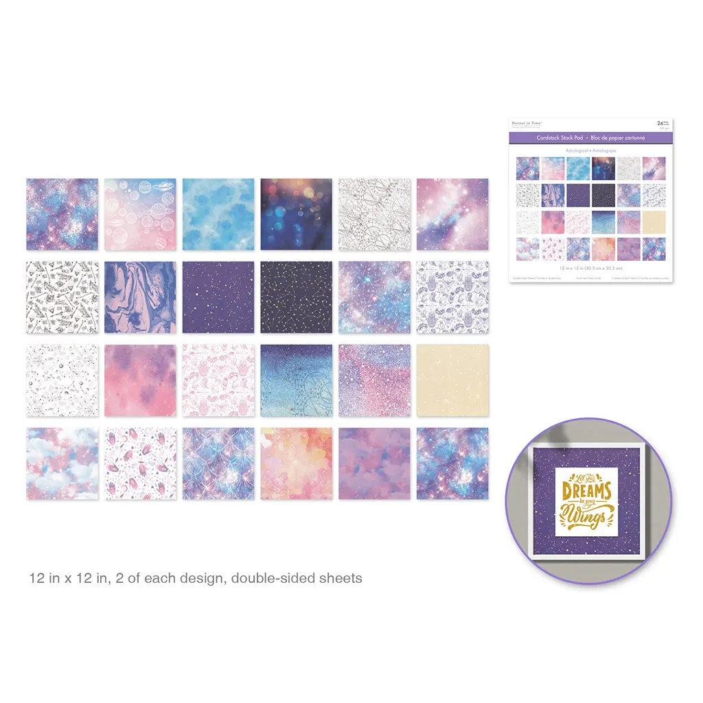 Cardstock: 12in x 12in Themed Stack Pad x24 Double-Sided (24 Designs) 230GSM Astrological