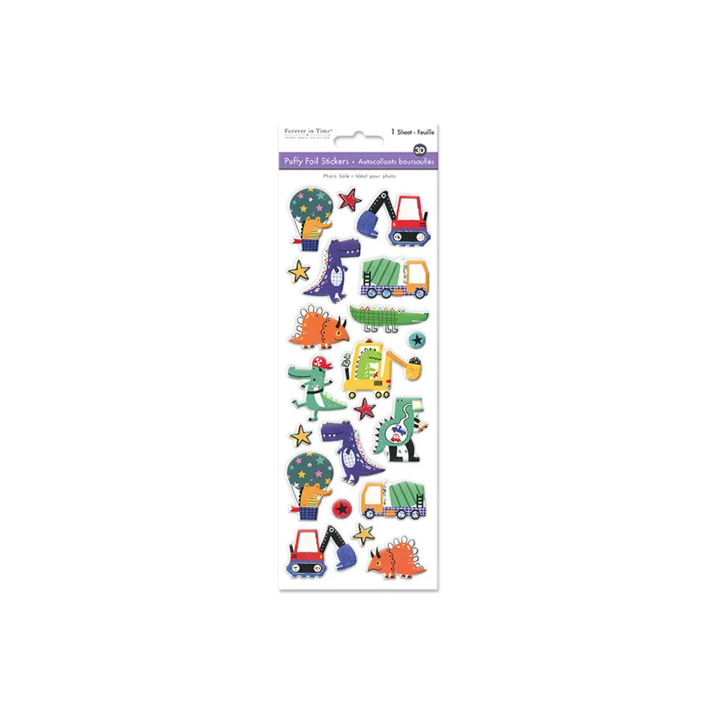 Paper Craft Sticker: 25cmx10cm 3D Puffy Foil Active Dino