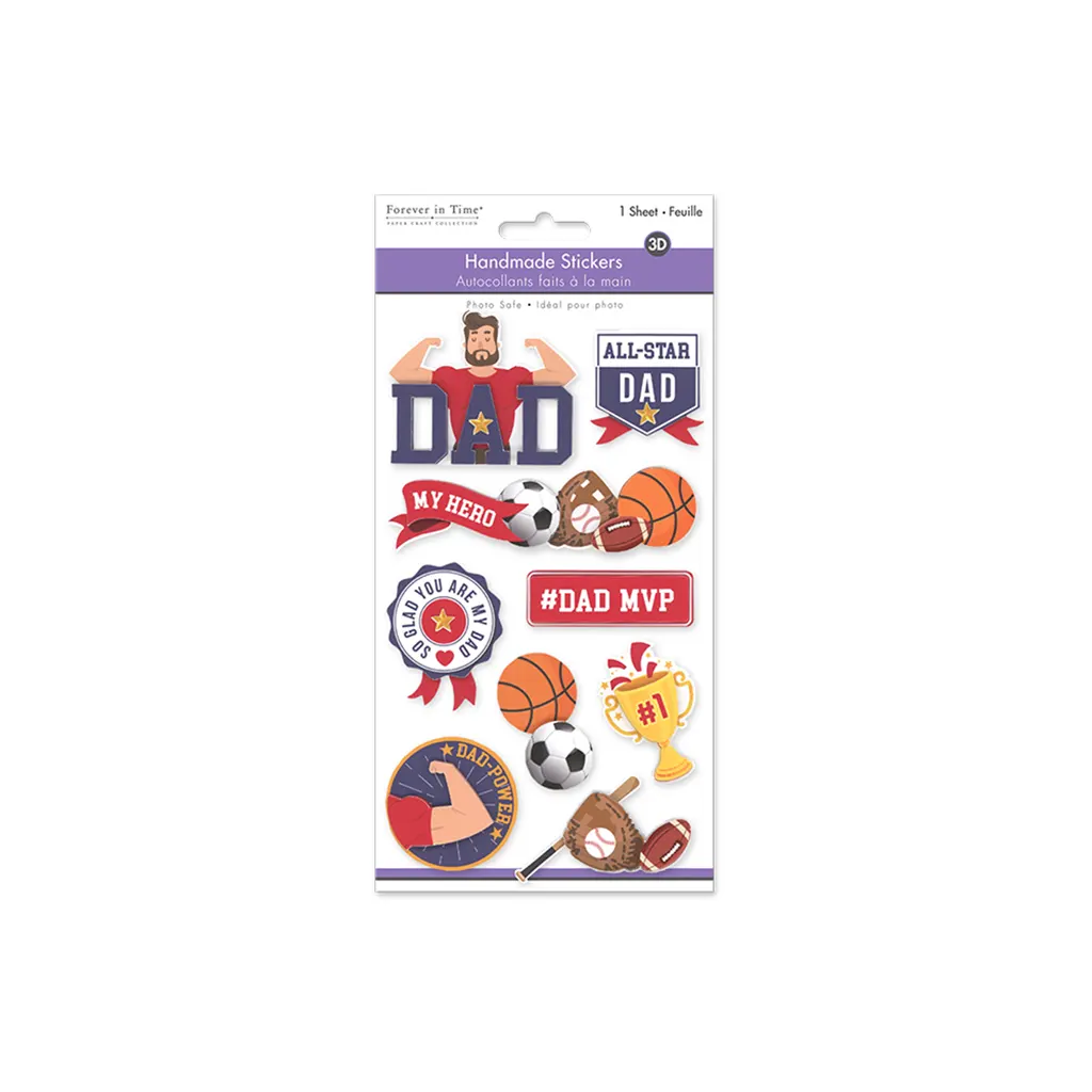 Handmade Sticker: 4.4in x 7.5in 3D Themed Elements All-Star Dad