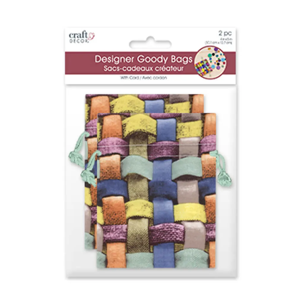 Craft Decor: 4"x5" Designer Goody Bags x2 w/Poly Cord Brown/Green - Image 2