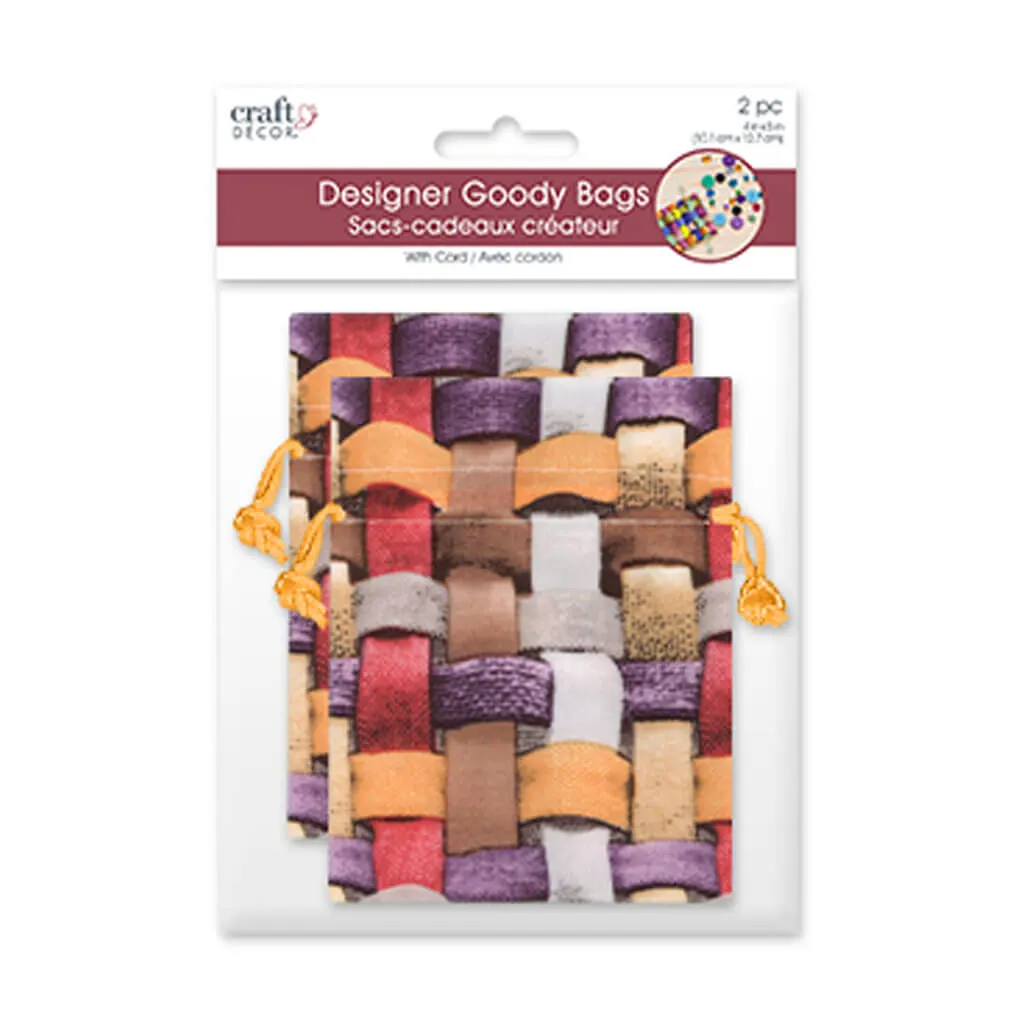 Craft Decor: 4"x5" Designer Goody Bags x2 w/Poly Cord Brown/Green - Image 3