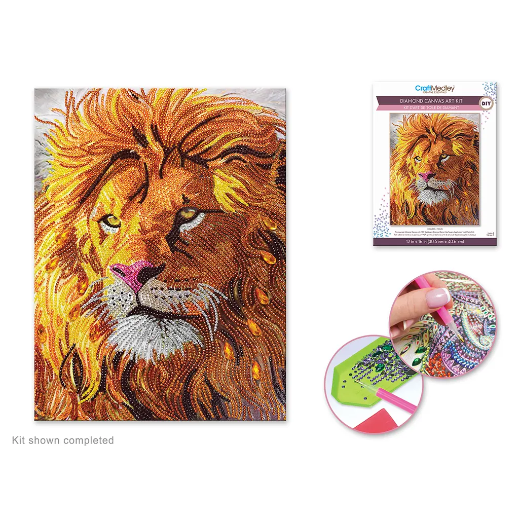 Craft Medley Kit: Diamond Painting Art Kit 12in x 16in w/Gems+Tool+Tray  Q) Lion