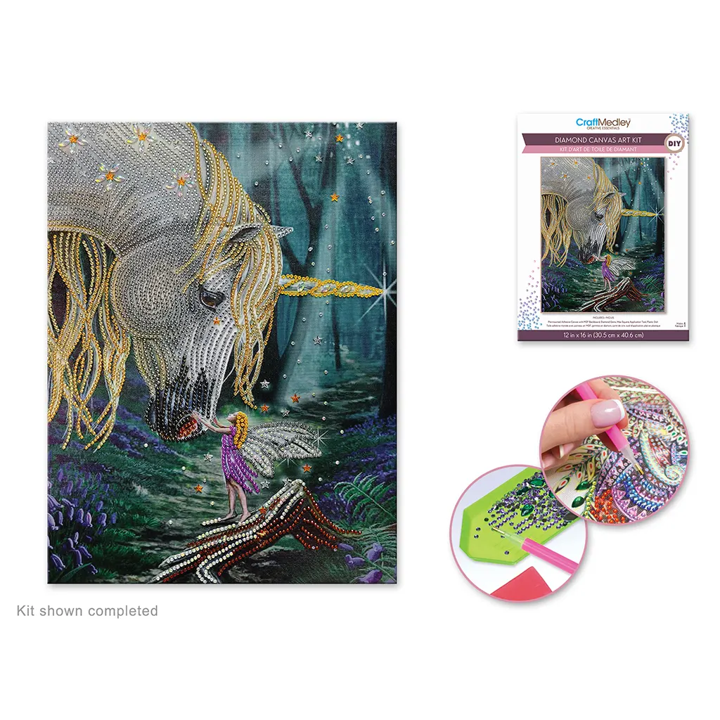 Craft Medley Kit: Diamond Painting Art Kit 12in x 16in w/Gems+Tool+Tray R) Fantasy Friends