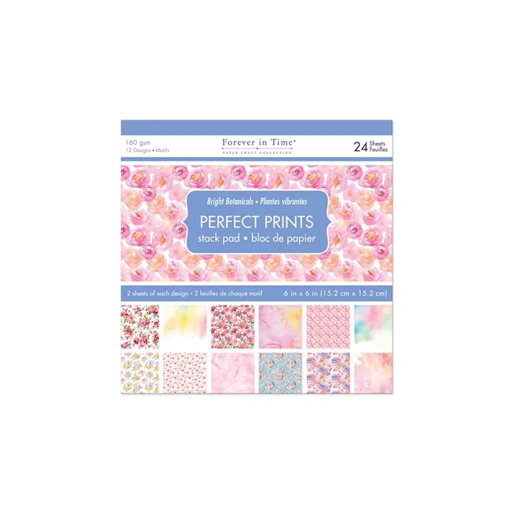 Paper Pads: 6"x6" Perfect Prints Stack Packs x24 Asst T) Bright Botanicals