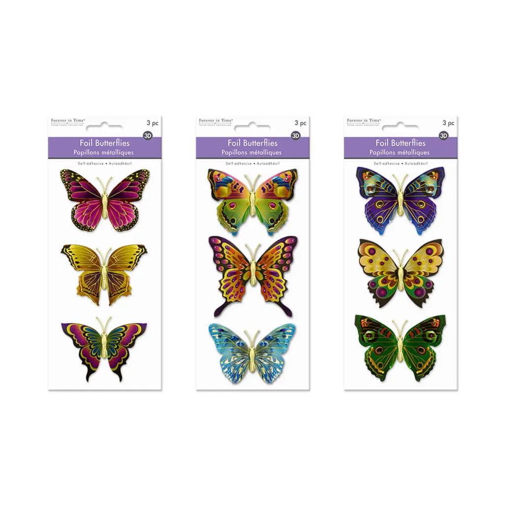 Paper Craft Sticker: 3.1"x2.4" 3D Metallic Butterflies Ornate 3 - Image 3