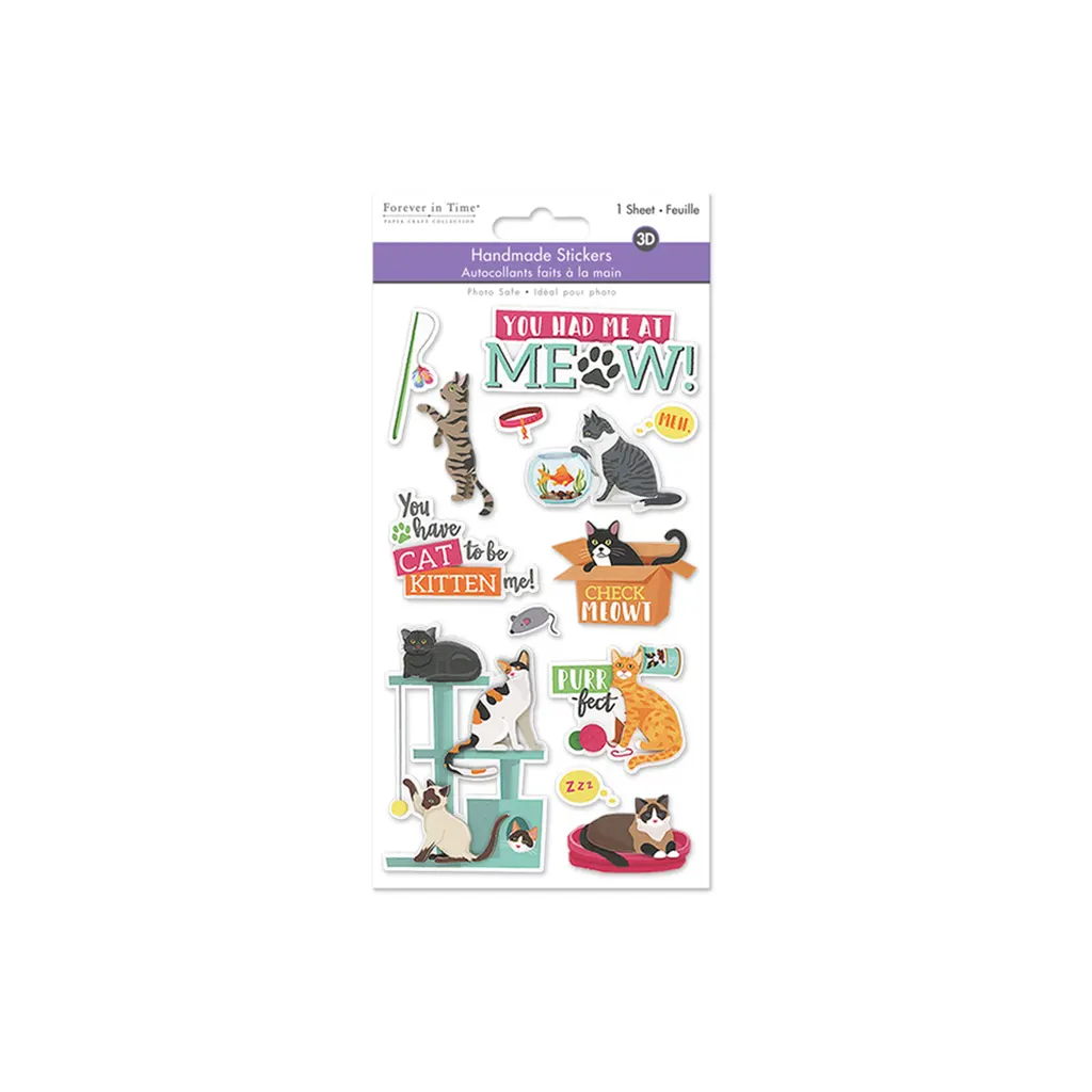 Handmade Sticker: 4.4in x 7.5in 3D Themed Elements Cat World