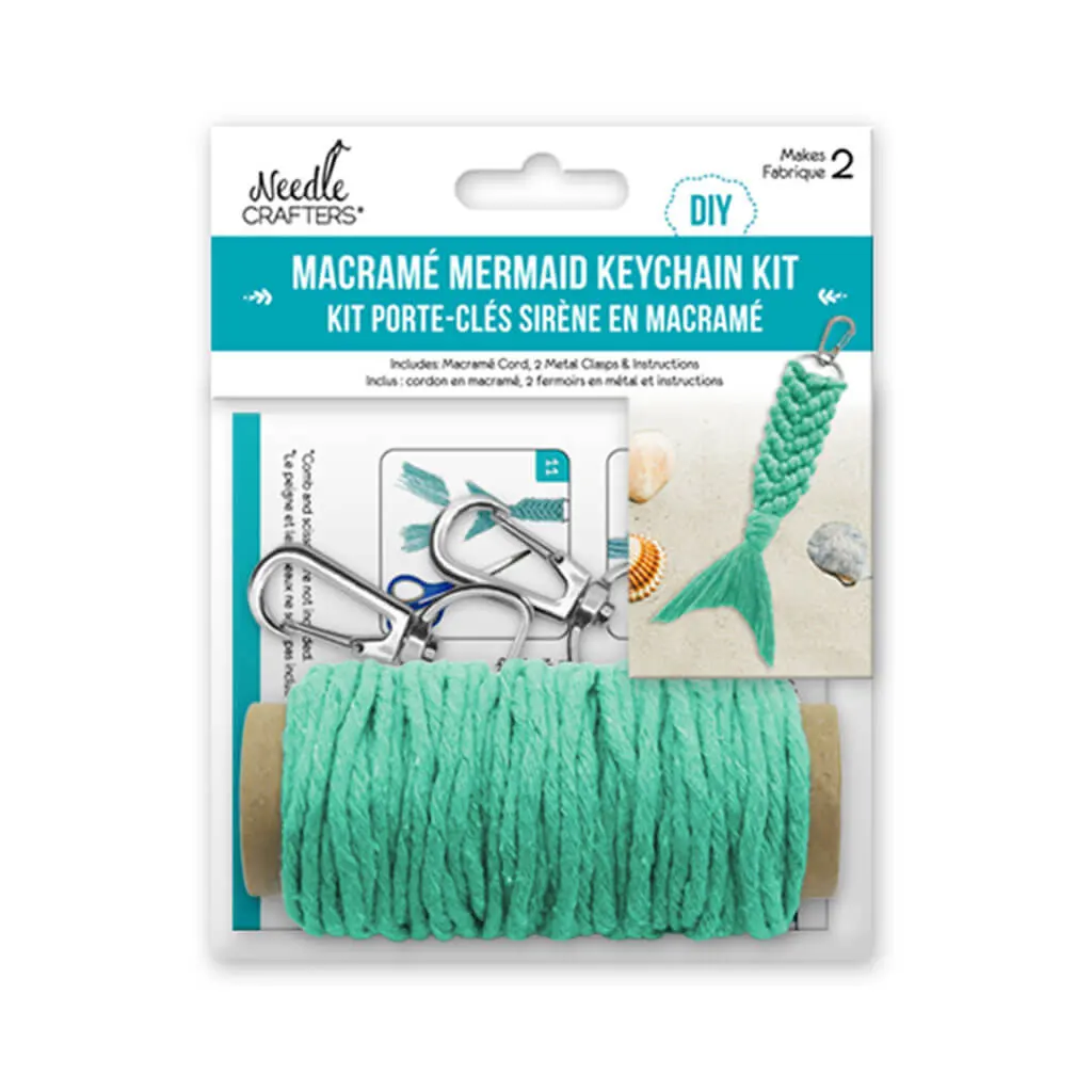 Needlecrafters: DIY Macram� Mermaid Keychain Kit w/Clasps~ Makes 2 Torquoise - Image 2