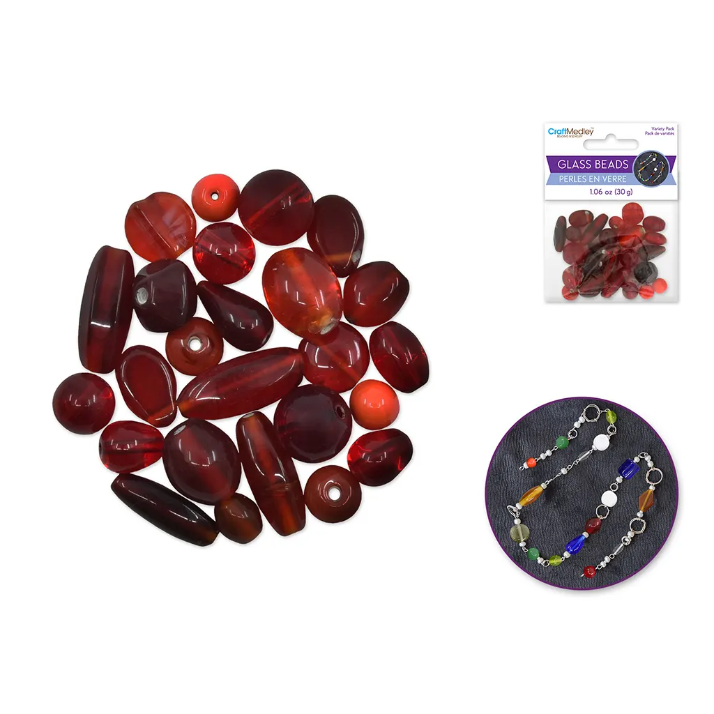 Glass Beads: 8-14mm Handmade Lampwork Mix-Pack 30grm Red