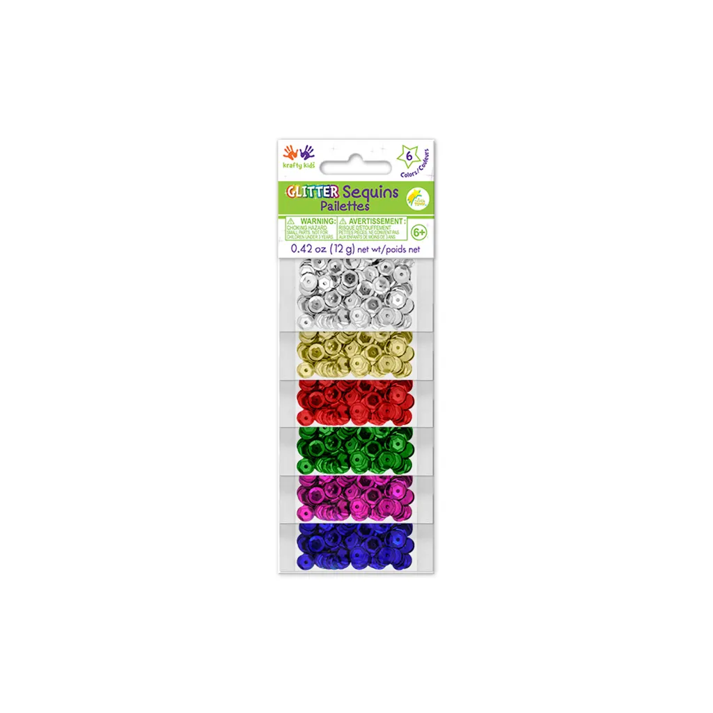 Krafty Kids: 12g Glitter Sequins (6ea x 2g) 6mm Cup Primary