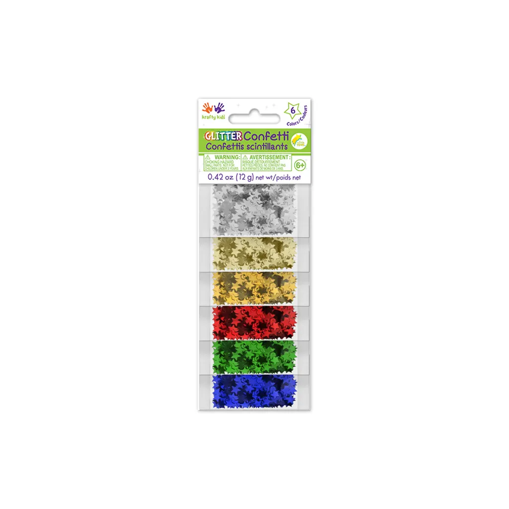 Krafty Kids: 12g Glitter Confetti (6ea x 2g) 6mm Stars Primary