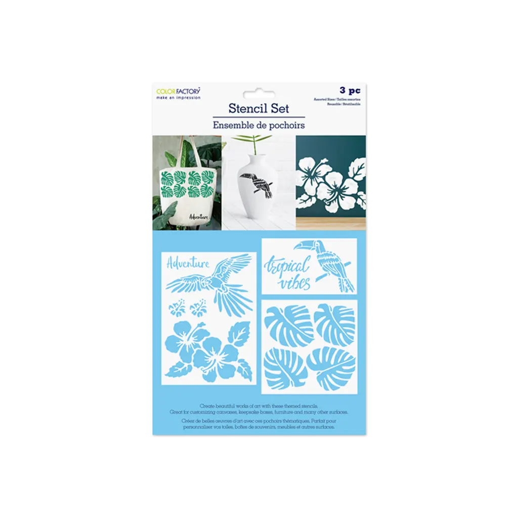 Color Factory: 3pk Multi-Media Stencil Set Asst Sizes Tropical Vibes