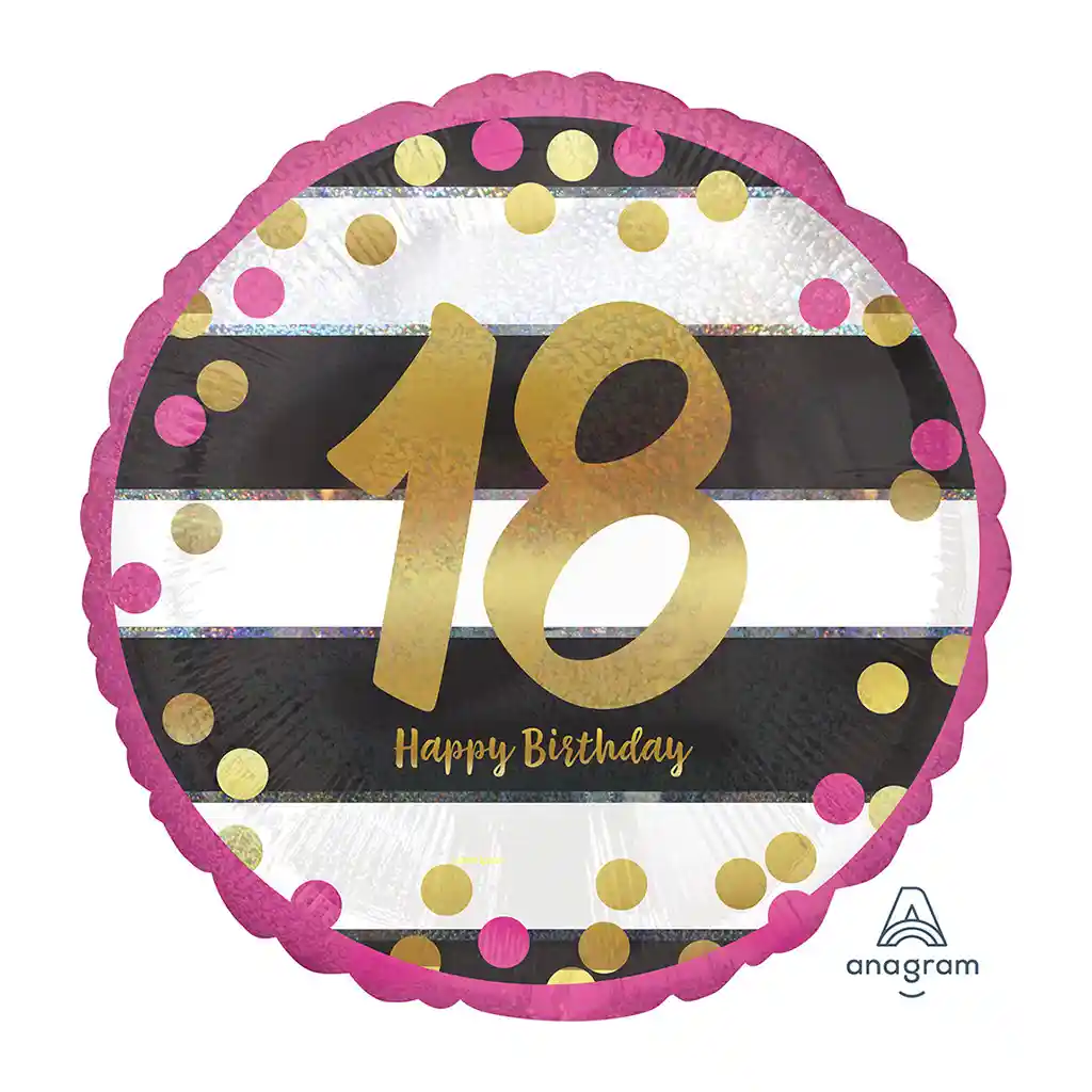 Pink & Gold Milestone "18" Foil Balloon, 18in